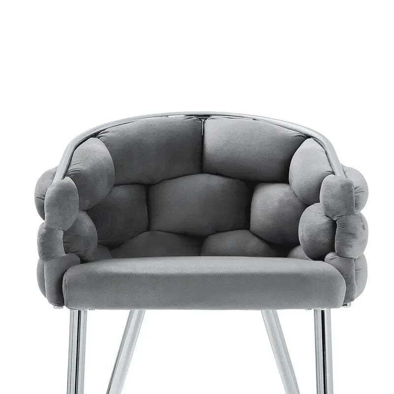 Grey Velvet Dining Chair Chrome Legs Modern Bubble Back Accent Seat