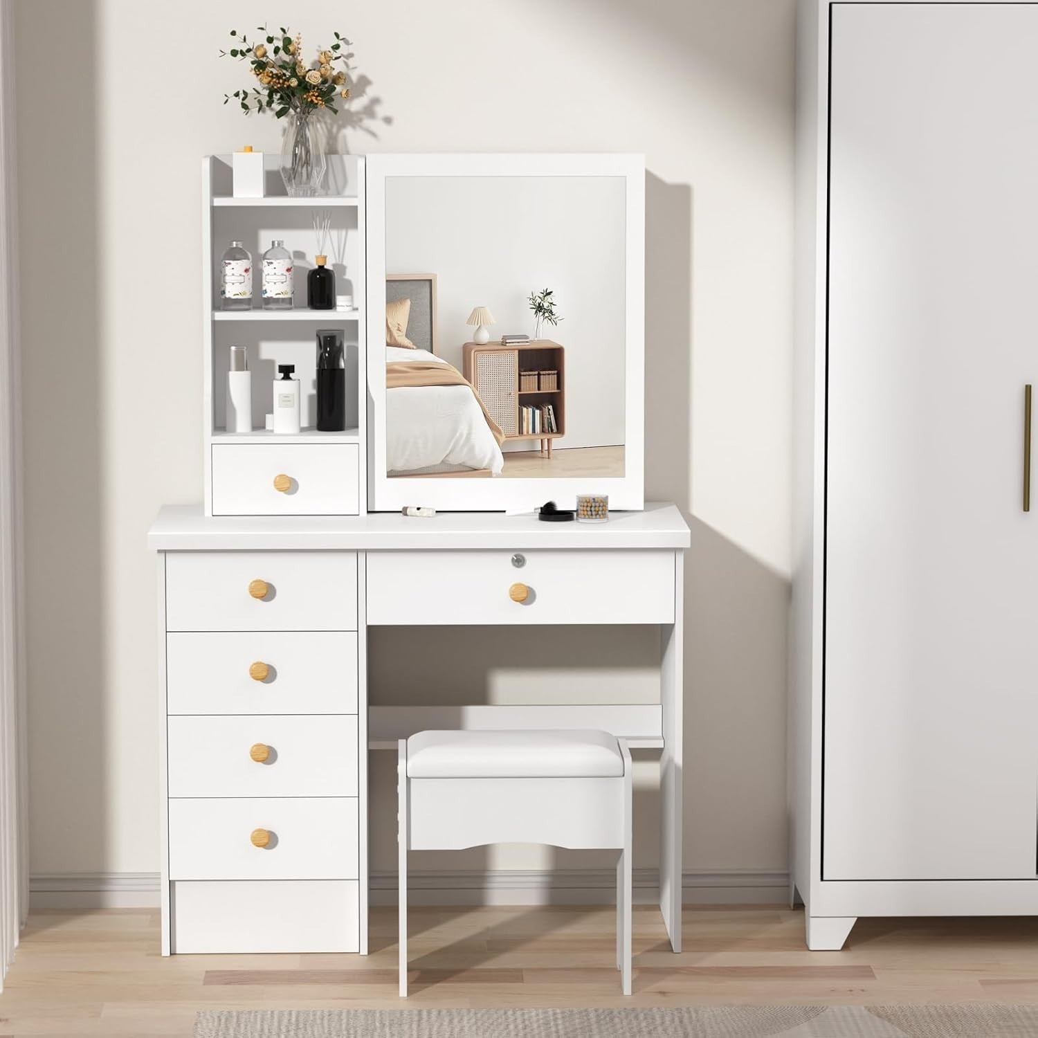 White XL Vanity Makeup Dressing Table Dresser Mirror Lights Drawers Storage