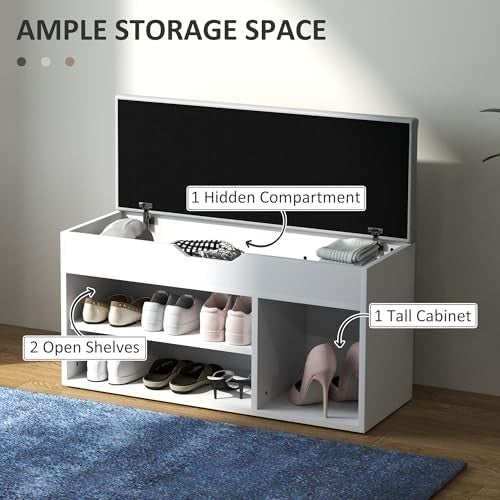 Modern Shoe Storage Bench with Cushion Seat & Hidden Compartment – Cream White