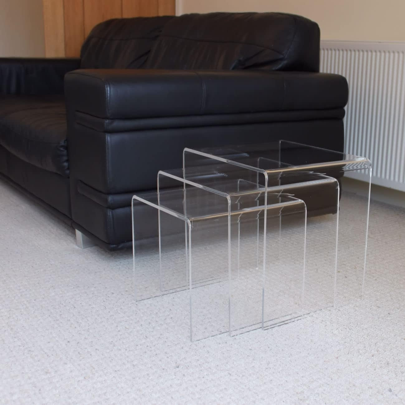 Clear Acrylic Nest of Tables Set 3 Modern Perspex Side End Coffee Display