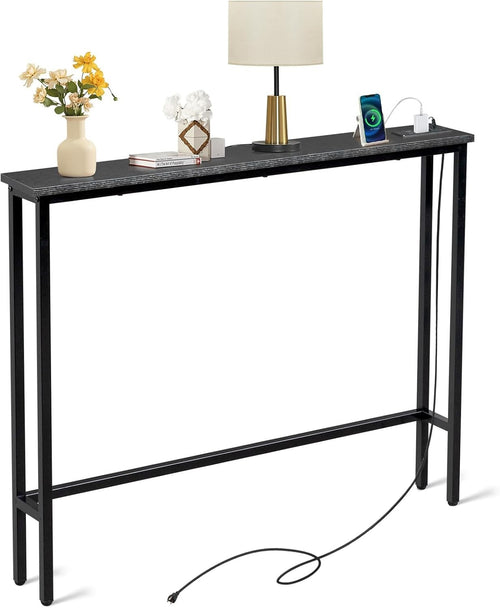 Slim Console Table with Power Outlets & USB, 15x100x79cm, Space-Saving