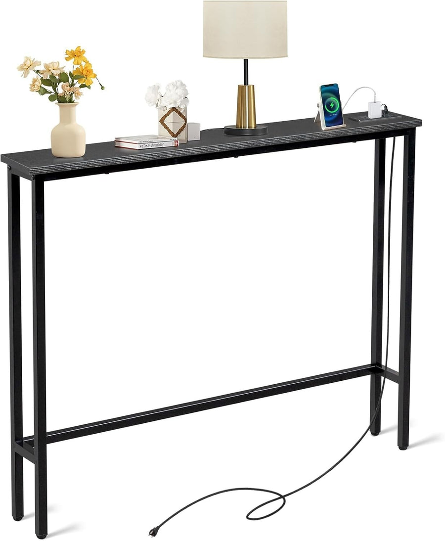 Slim Console Table with Power Outlets & USB, 15x100x79cm, Space-Saving