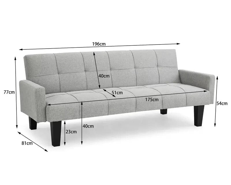 3 Seater Grey Sofa Bed Clic Clac Tufted Fabric Guest Sleeper Couch Modern