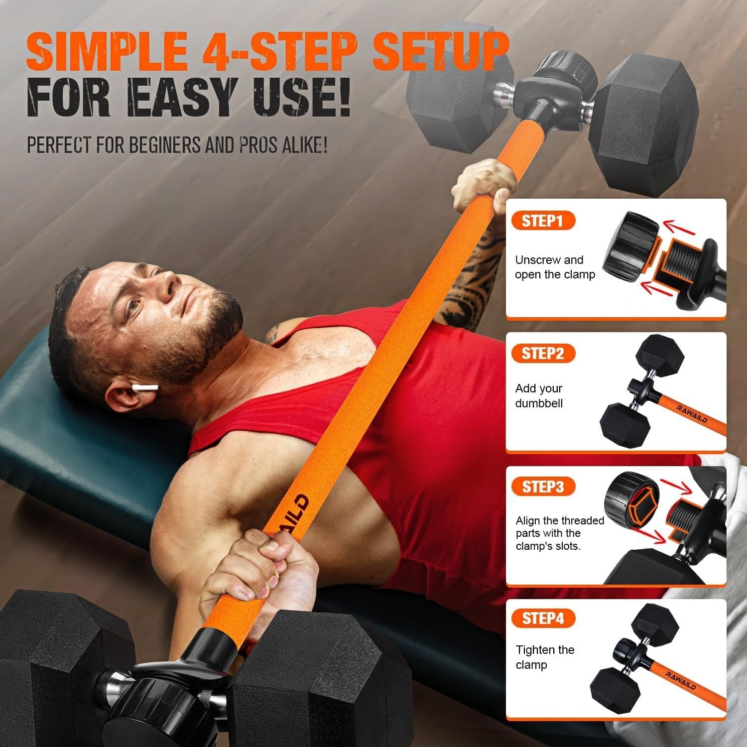 Dumbbell to Barbell Converter 300LB Weight Bar Attachment Home Gym