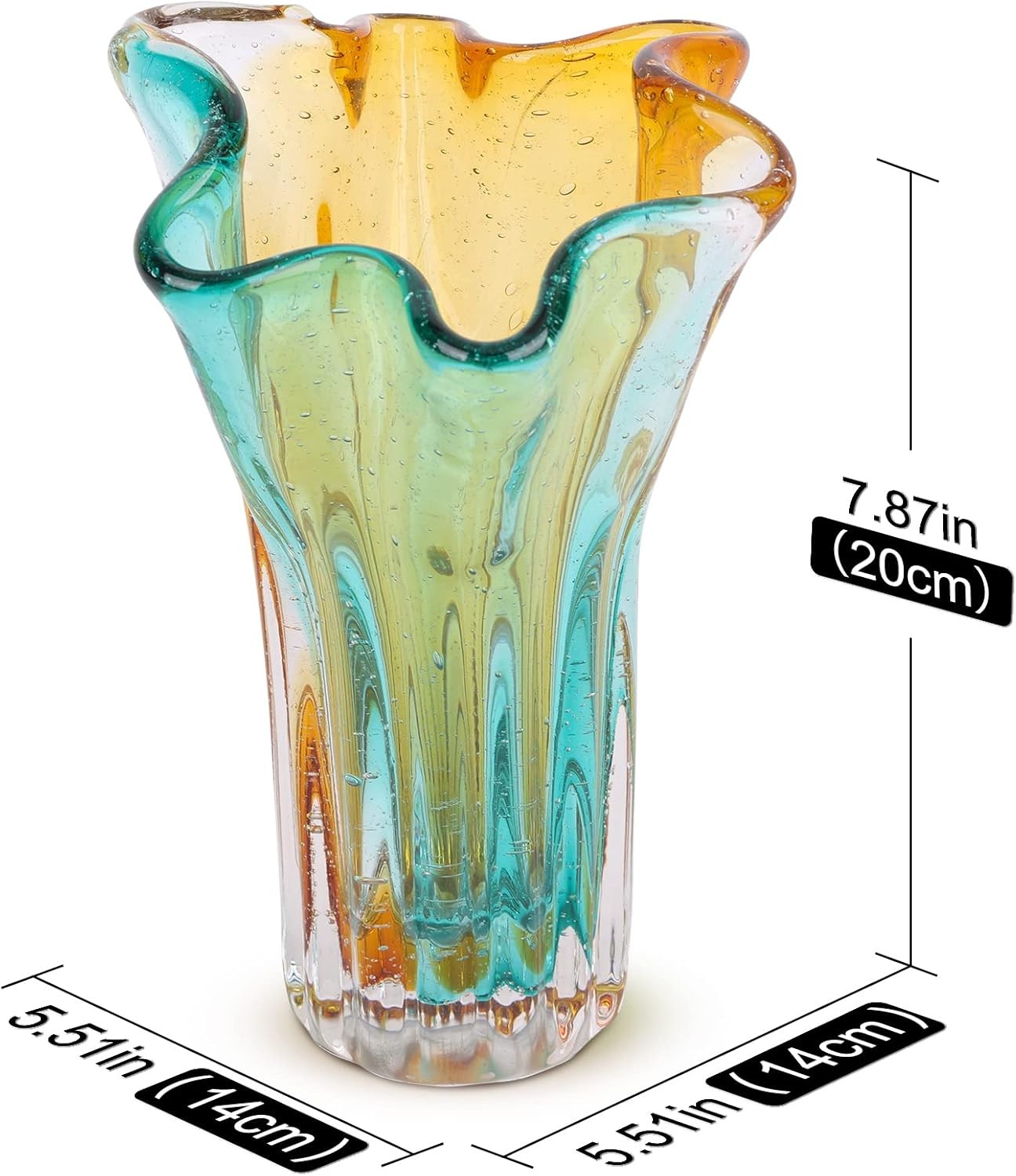 Hand Blown Wide Mouth Glass Vase Modern Art Petal Shape Table Decor