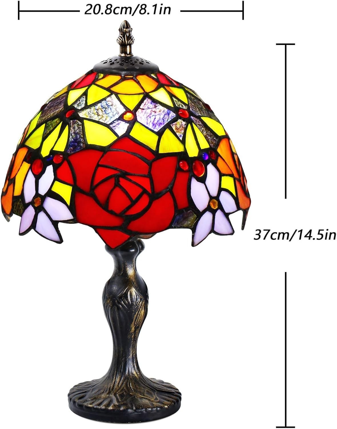 Vintage Stained Glass Table Lamp Handmade Peony Shade for Bedroom