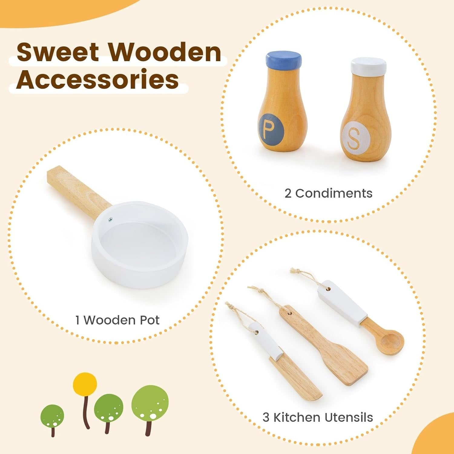 Wooden Kids Play Kitchen Pretend Cooking Set Sound Clock Accessories
