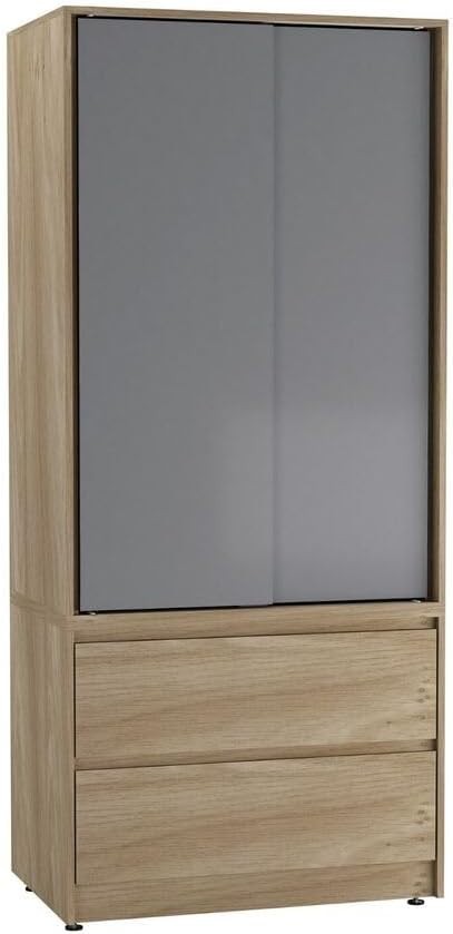 2-Door Sliding Wardrobe with Drawers & Hanging Rail | Modern Bedroom Storage