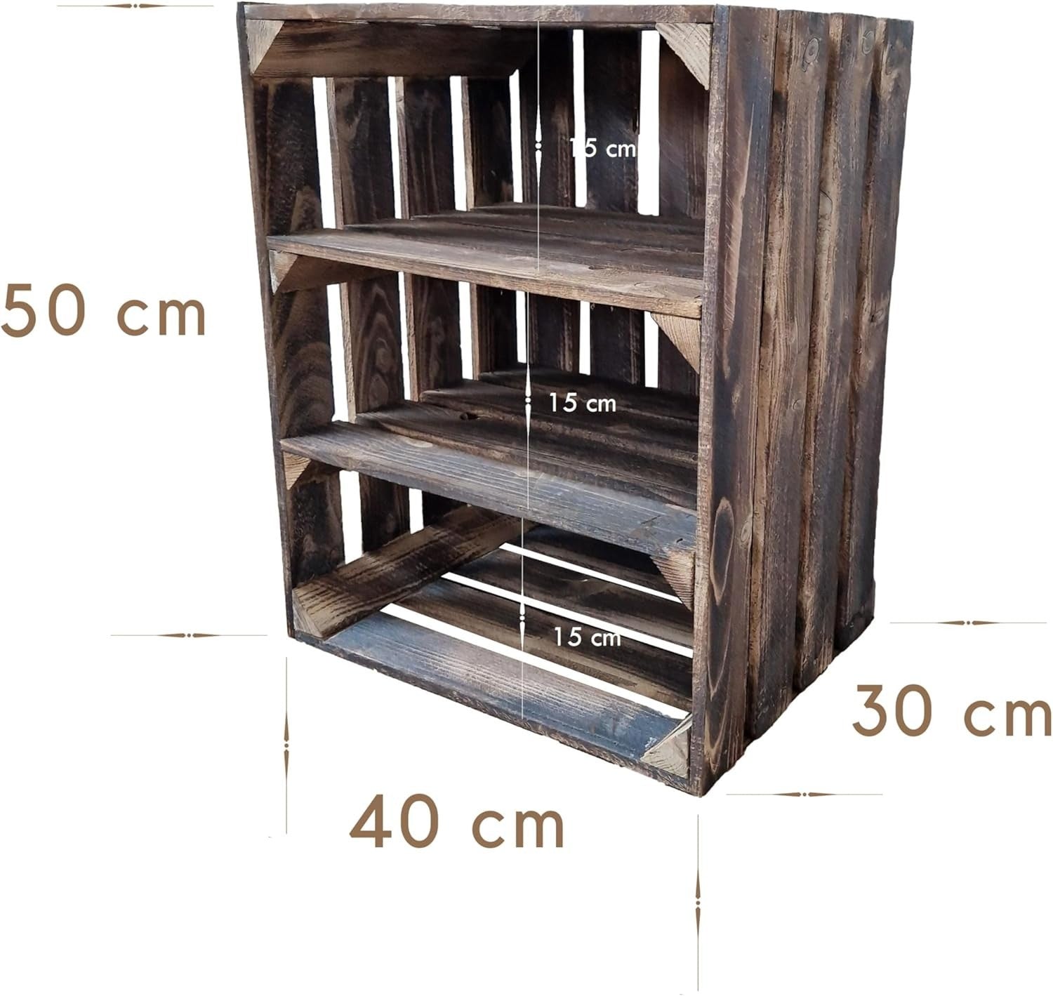 2-Tier Grey Wooden Crates Storage Shelf Organizer 50x40x30cm Durable