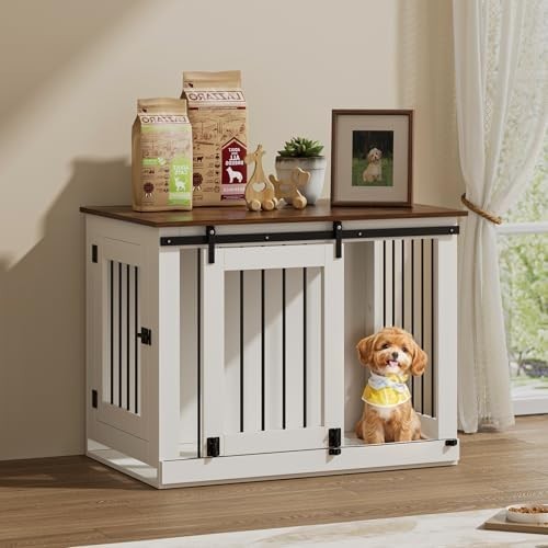 Wooden Dog Crate Furniture White – Indoor Small/Medium Pet Kennel