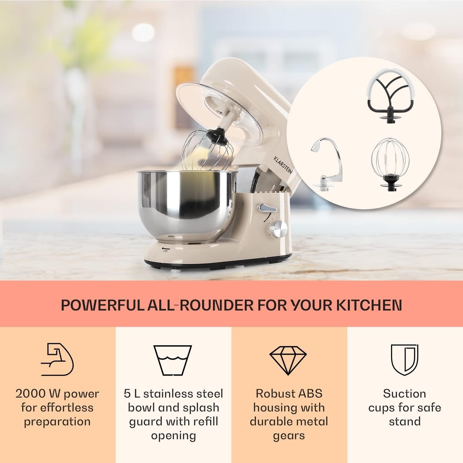 5L Stand Mixer 1800W Cake & Bread Maker 6 Speeds Planetary Rotation Cream
