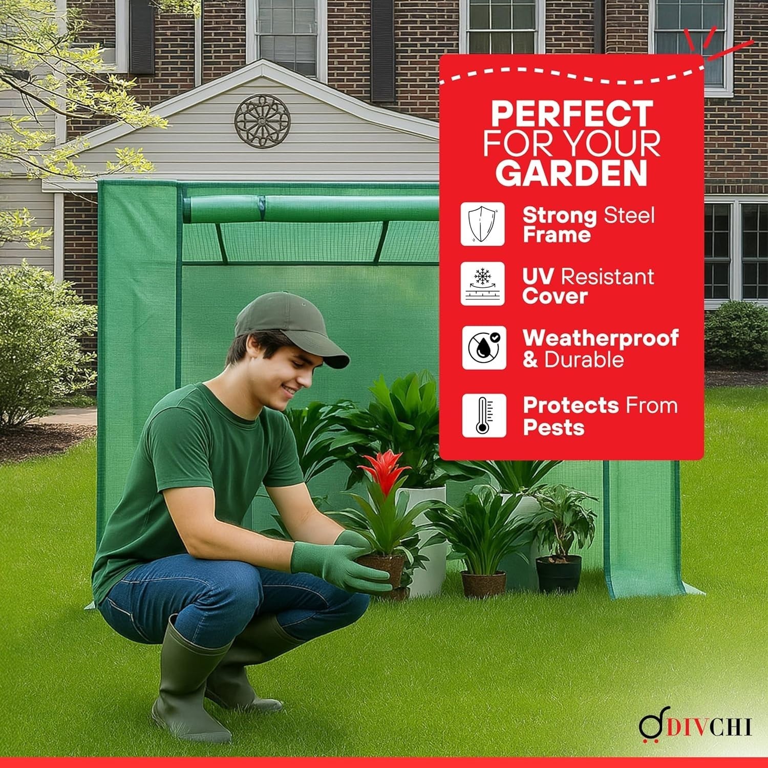 Walk-In Garden Greenhouse Tent with UV Cover Steel Frame & Zip Door 200x169cm