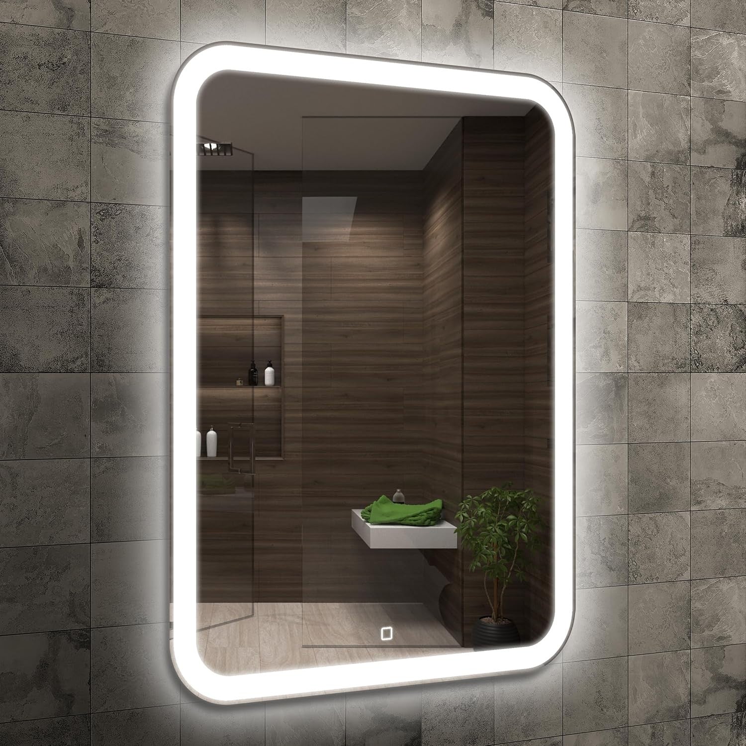 LED Bathroom Mirror 50x70cm Anti-Fog Touch Sensor, Natural White Glow