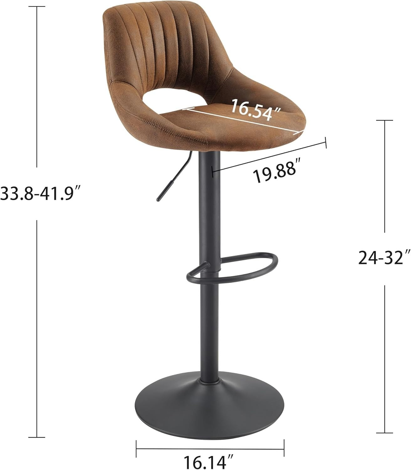 Brown Bar Stools Set of 2 | Faux Leather Seat, Adjustable Swivel, Round