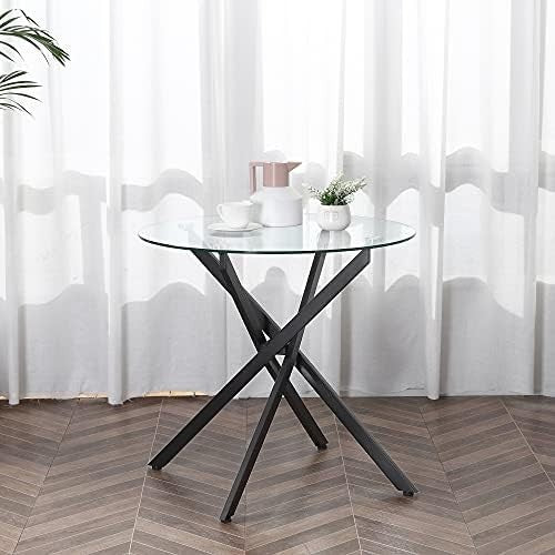 Round Glass Dining Table with Metal Cross Legs Modern Small Kitchen Table