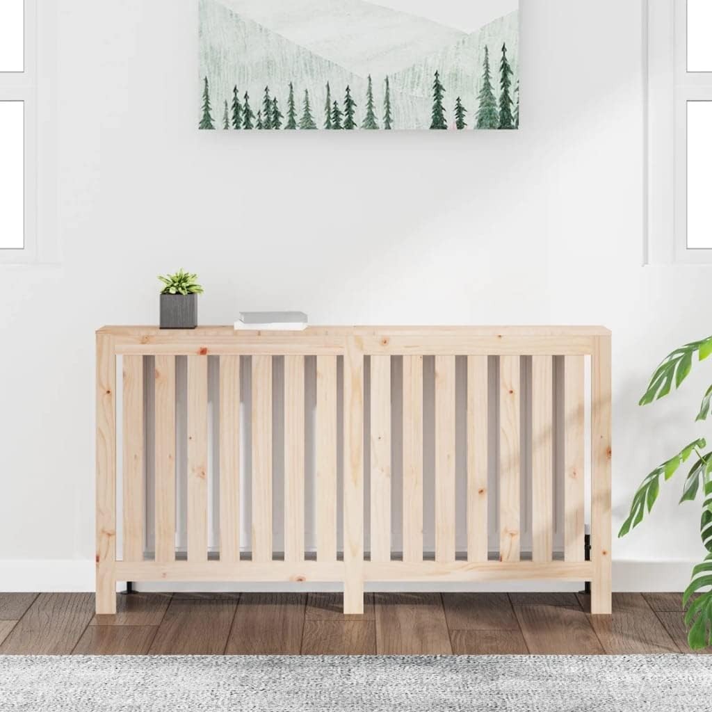 Radiator Cover Slatted Wood Shelf 153x19x84cm Natural Finish | Easy Assembly