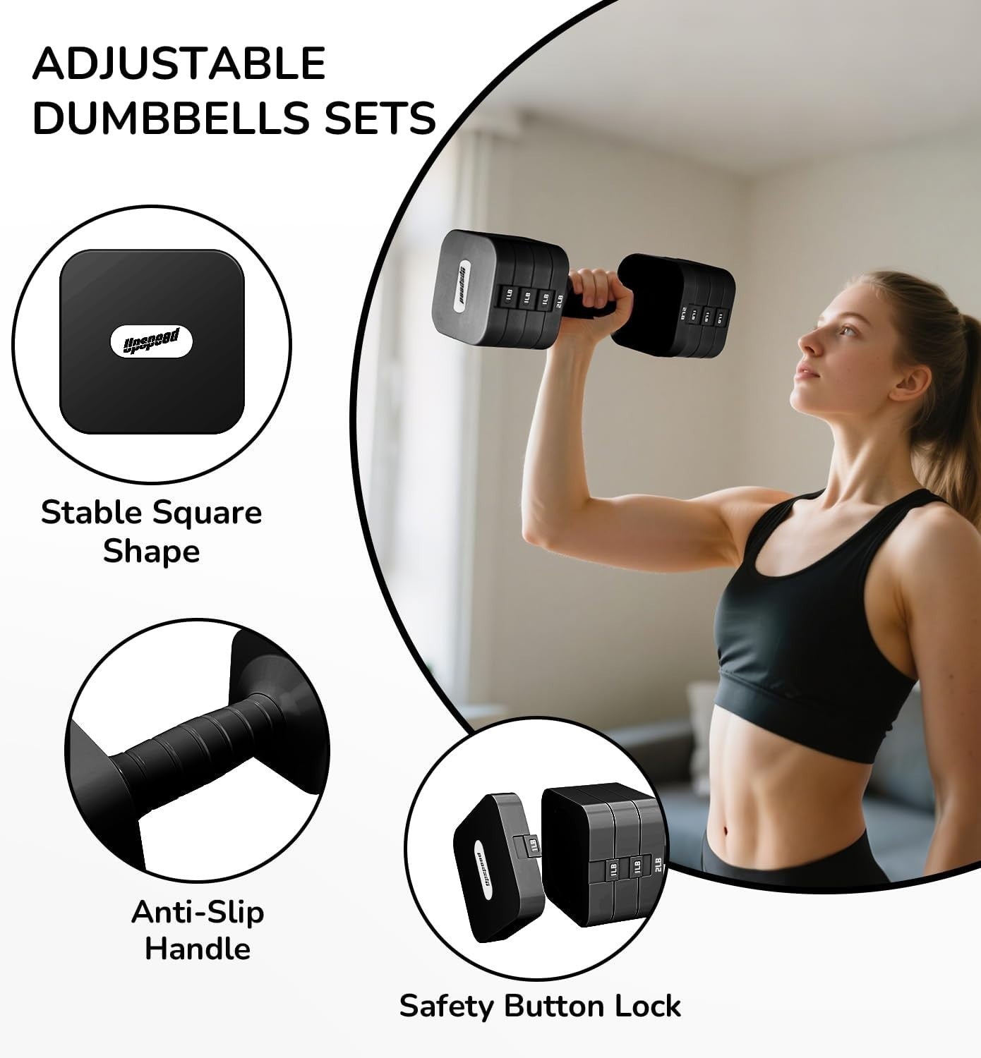 Adjustable Dumbbells Set 16LB Pair Anti Roll Non Slip Home Gym Weights