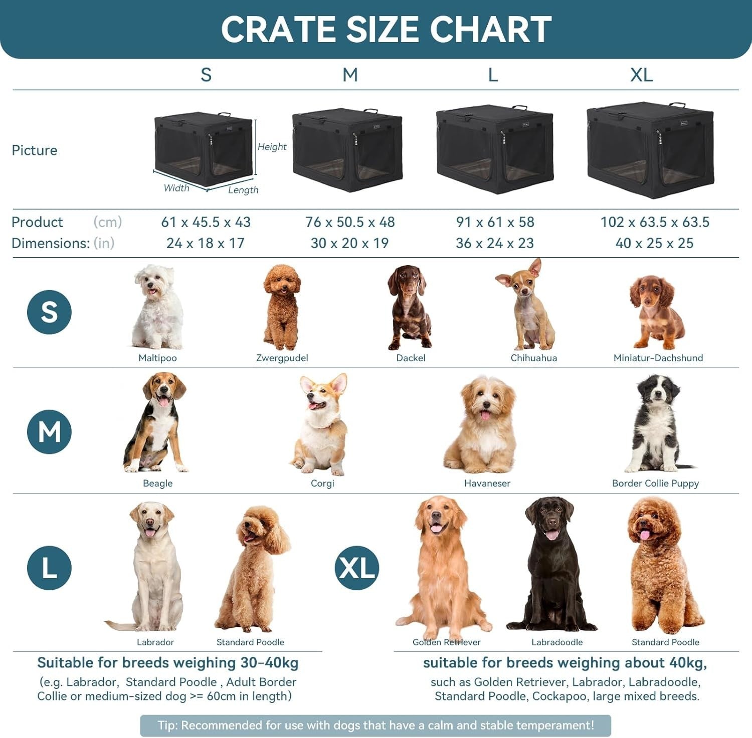 Large Soft Sided Dog Crate with Sturdy Frame, Ventilation Mesh & Fleece Mat 91x6
