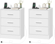 Pair of White 3 Drawer Bedside Tables with Charging Station – Modern Nightstands