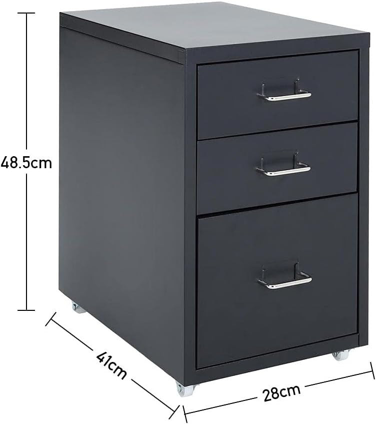 Black Desktop Filing Cabinet 3 Drawer 48cm Rolling Metal Storage