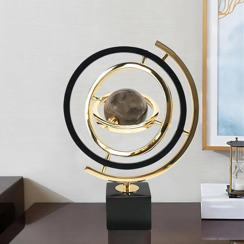 Modern Abstract Metal Globe Sculpture Ornament Luxury Art Deco Home Decor Black