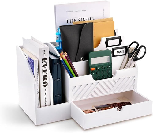 Wooden Desk Organizer Mail Sorter with Drawer | Office & Home Storage