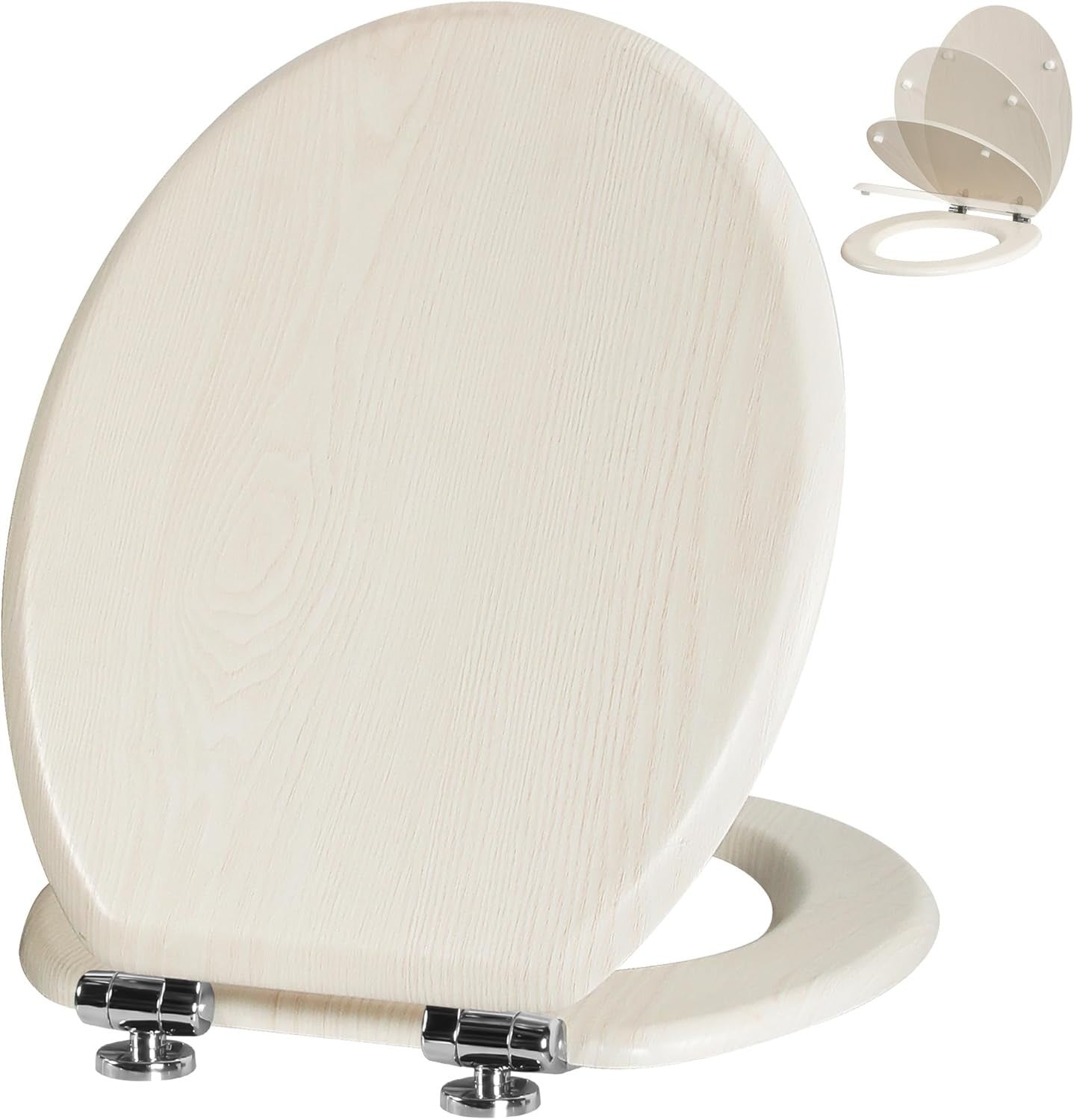 Wooden Toilet Seat Soft Close Quick Release Oval Creamy White Oak 45x37cm