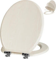 Wooden Toilet Seat Soft Close Quick Release Oval Creamy White Oak 45x37cm