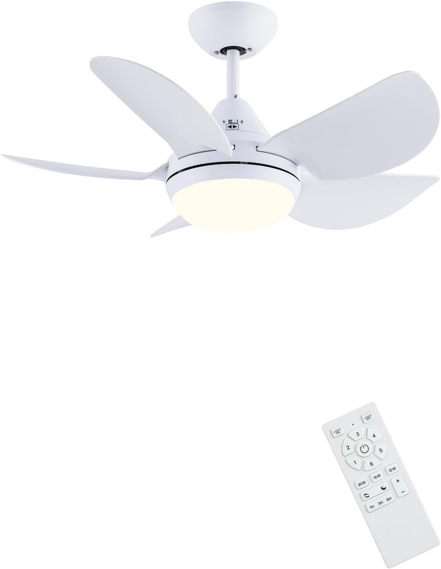 30" Ceiling Fan with Lights, 5 Blades, Remote, Dimmable LED
