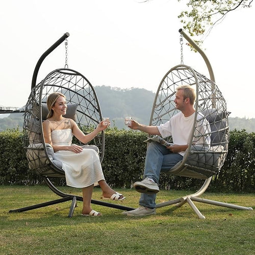 Luxury Hanging Egg Chair with Stand Indoor Outdoor Swing Seat 350lbs