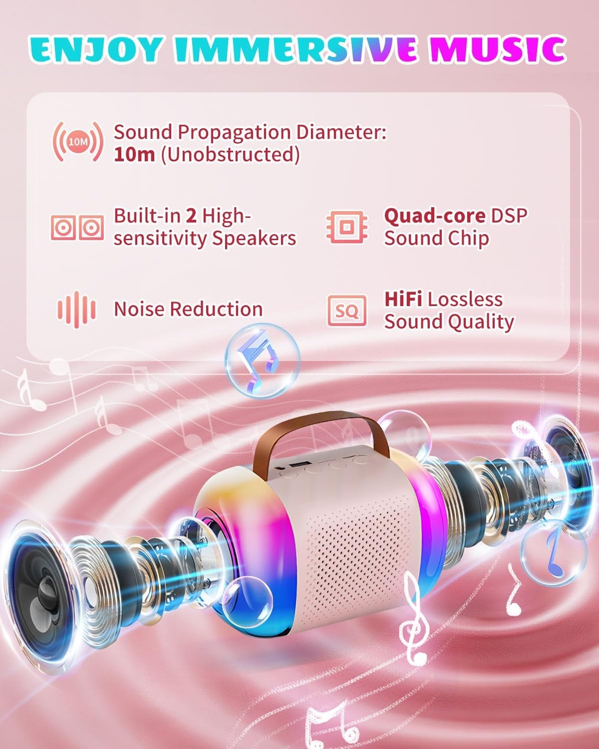 Blue Mini Karaoke Machine 2 Wireless Mics LED Voice Changer