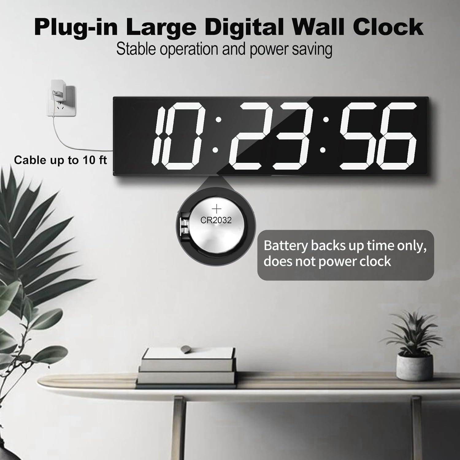 Oversized LED Wall Clock 27" Digital Timer Remote Date Temp Display white