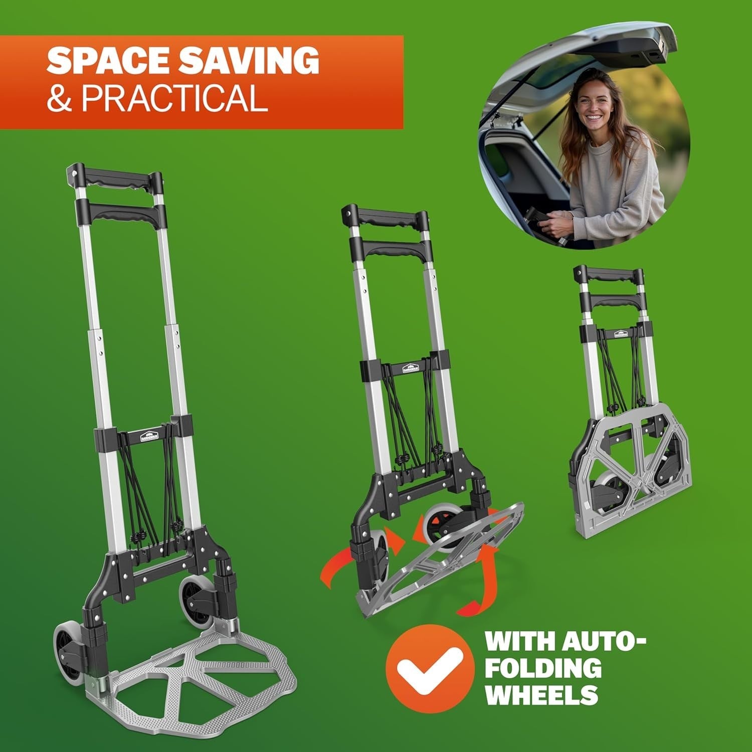 Foldable Aluminium Sack Barrow 80kg Load w/ Telescopic Handle & Solid Wheels