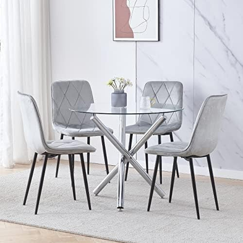 Round Glass Dining Table 90cm Tempered Metal Legs Modern Design