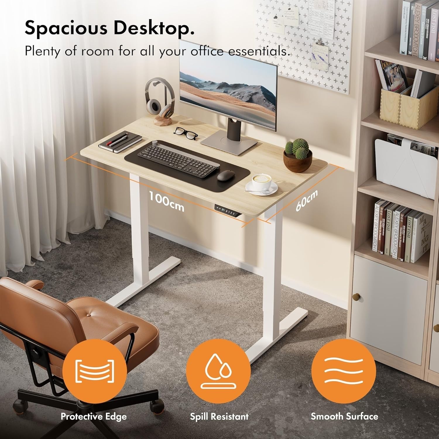 100x60cm Electric Standing Desk w/USB-C Charging & Memory Presets, White