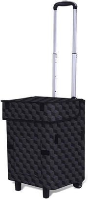 Foldable 41L Black Plaid Utility Cart with Wheels, Waterproof Oxford Tote