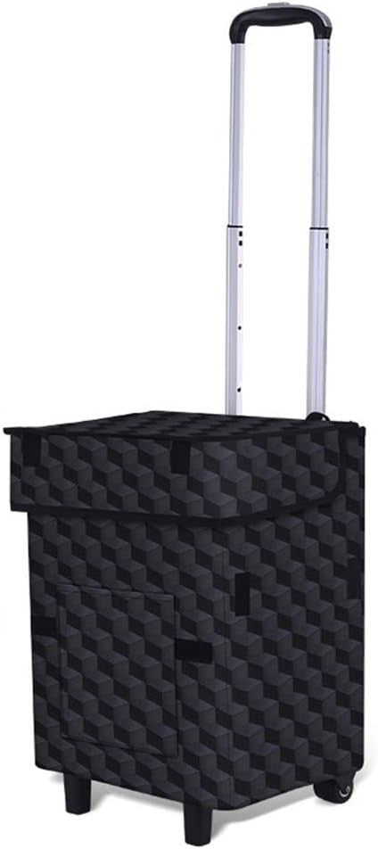 Foldable 41L Black Plaid Utility Cart with Wheels, Waterproof Oxford Tote