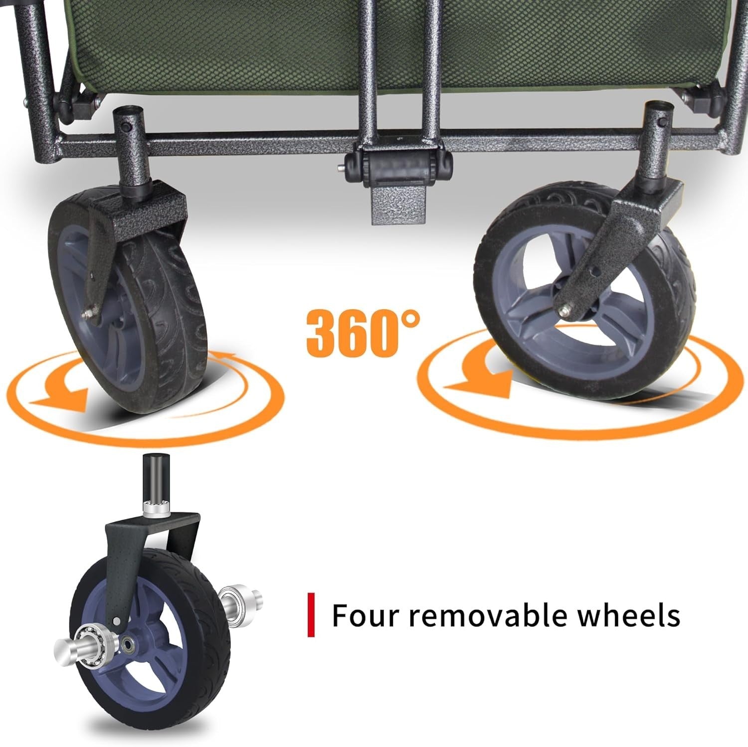 Folding Wagon w/ 2 Seats Canopy 120kg Load Garden Cart Brake Large Storage Green