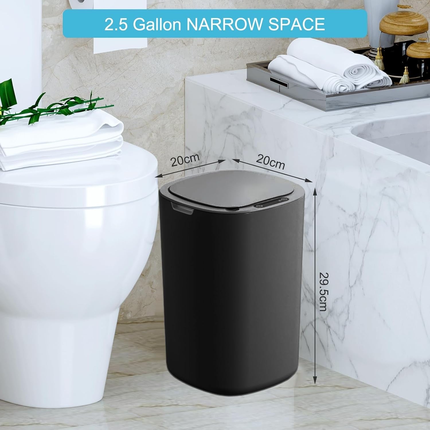 12L Automatic Bathroom Bin Motion Sensor Slim Black