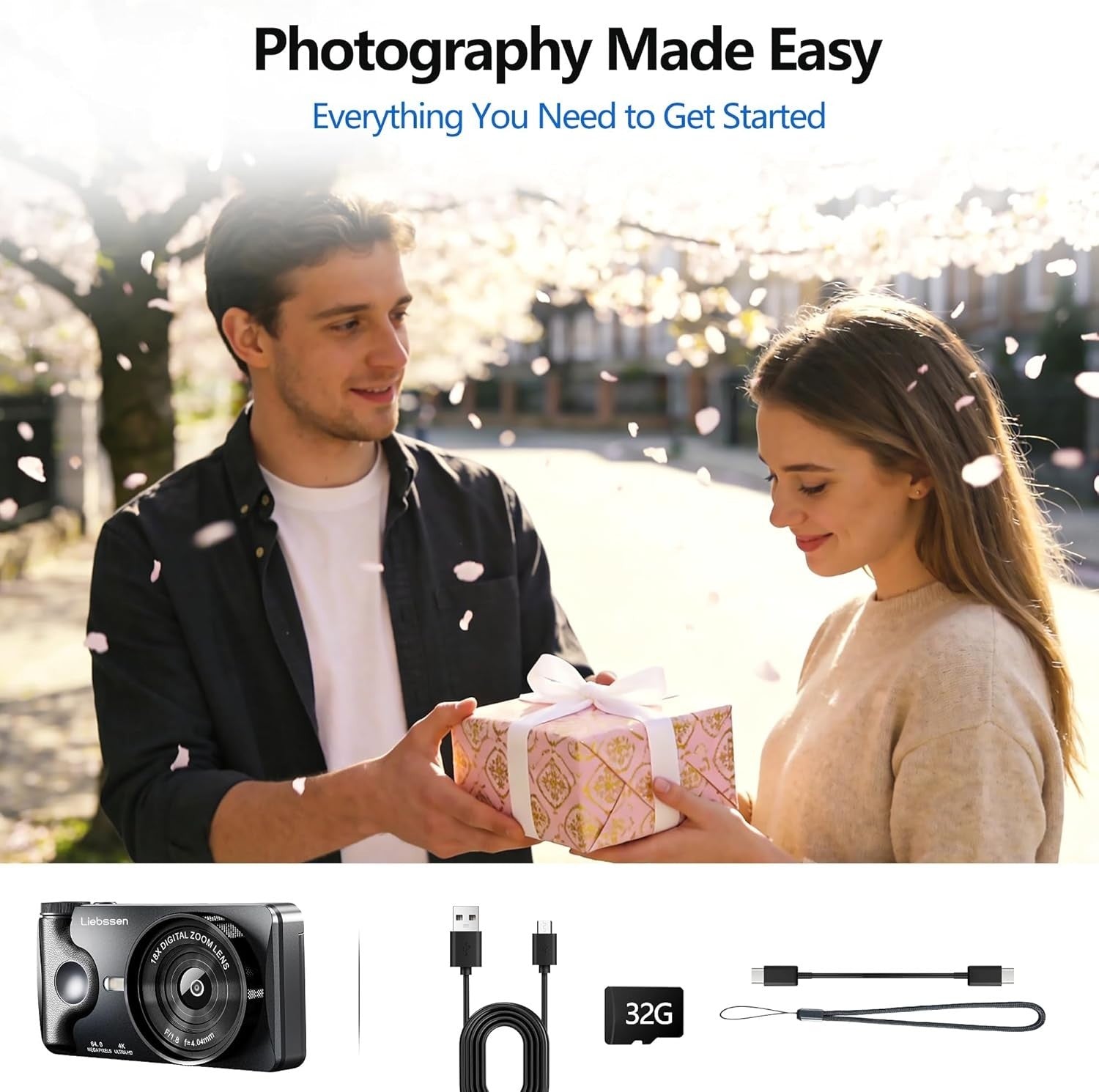 4K 64MP Digital Camera Flip Screen Autofocus Vlogging Camera 32GB Kit