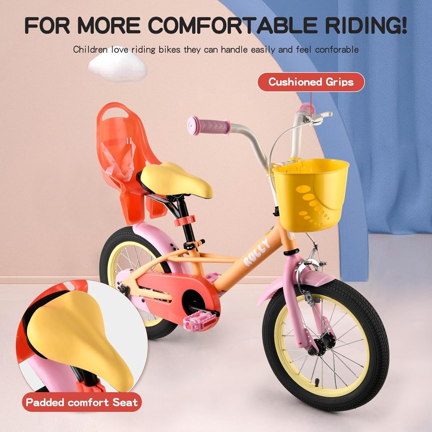 12 Inch Girls Bike with Training Wheels Basket Pink Bicycle Age 2-4
