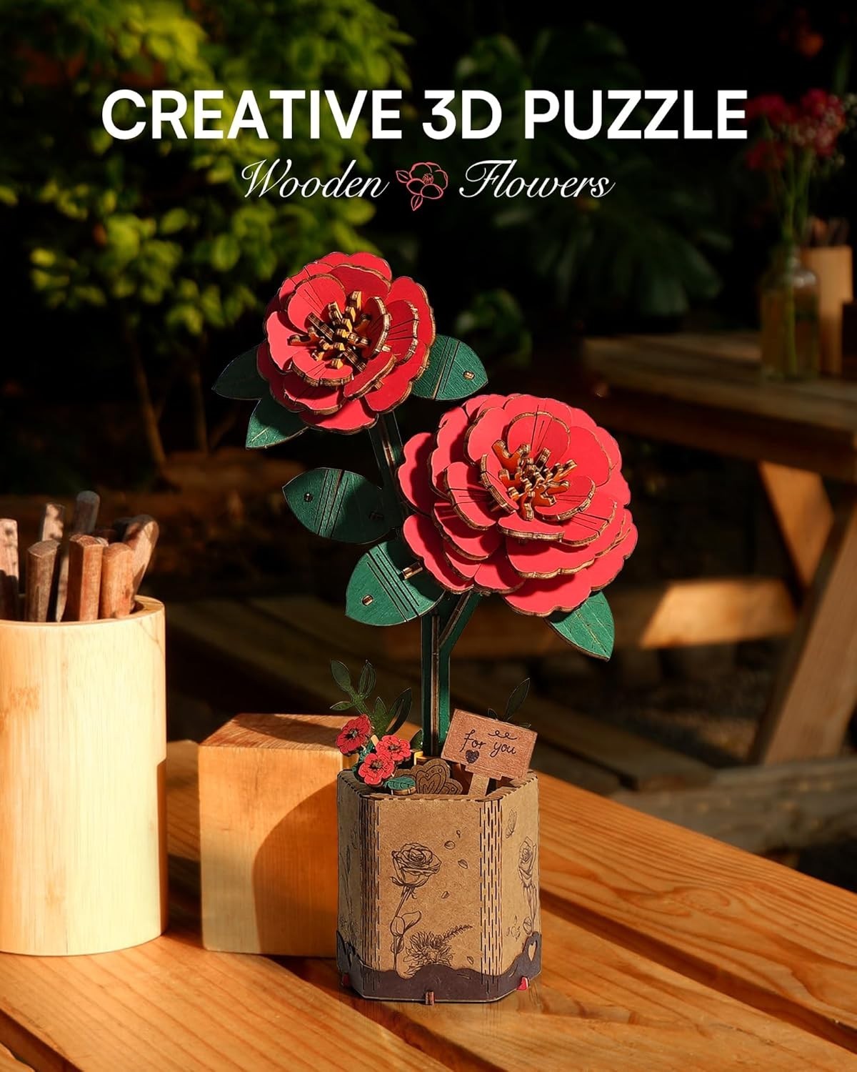 3D Wooden Flower Puzzle for Adults – Adjustable Floral Decor Gift