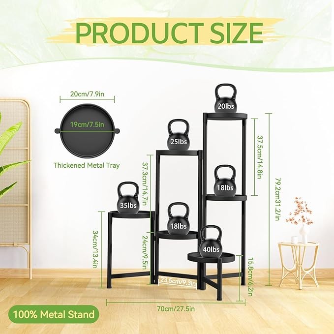 6 Tier Tall Black Metal Plant Stand Indoor Outdoor Foldable Corner Shelf
