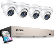8CH CCTV Security Camera System 1TB DVR AI Detection 4 Dome Cameras