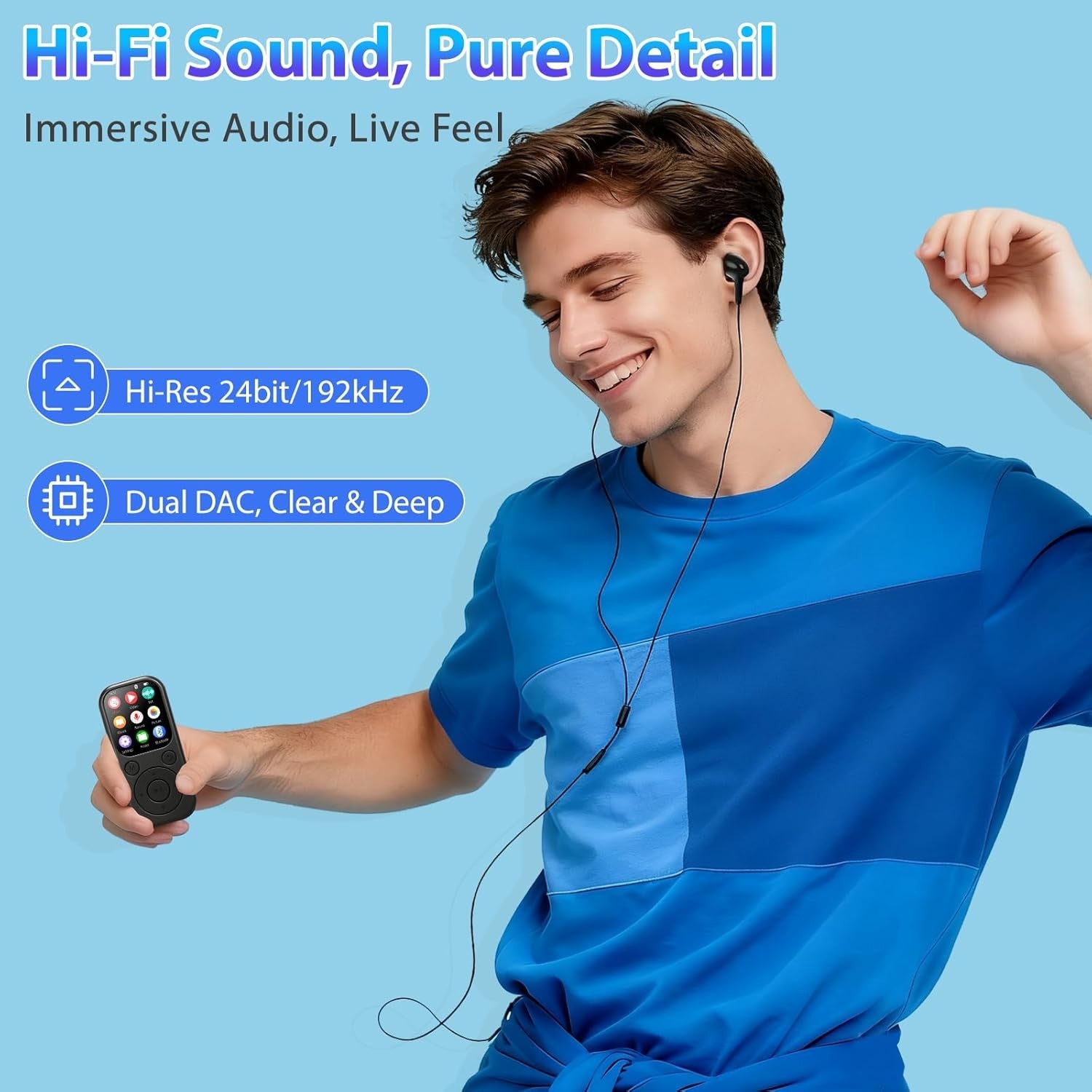 64GB MP3 Player Bluetooth 5.3 Black 2.0" Screen FM Radio 512GB