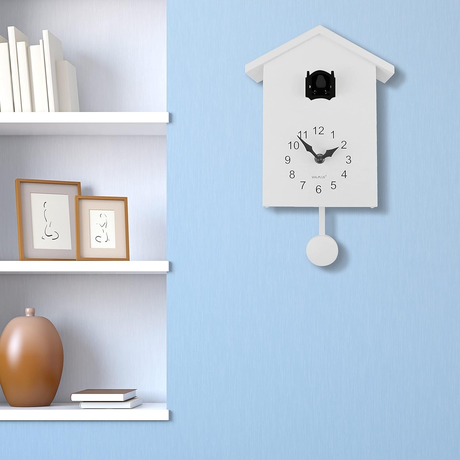 Minimalist Cuckoo Wall Clock Battery Operated Pendulum 25cm