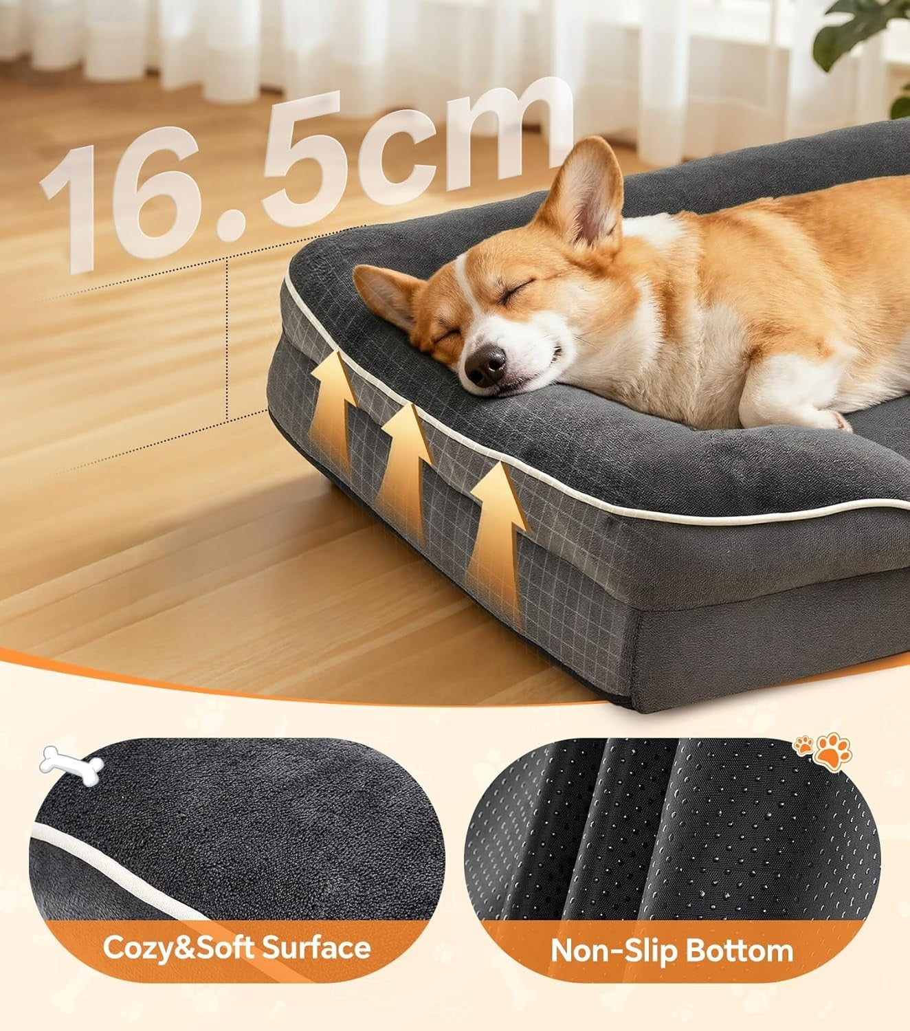 Large Orthopedic Dog Bed 89x63cm Memory Foam Washable