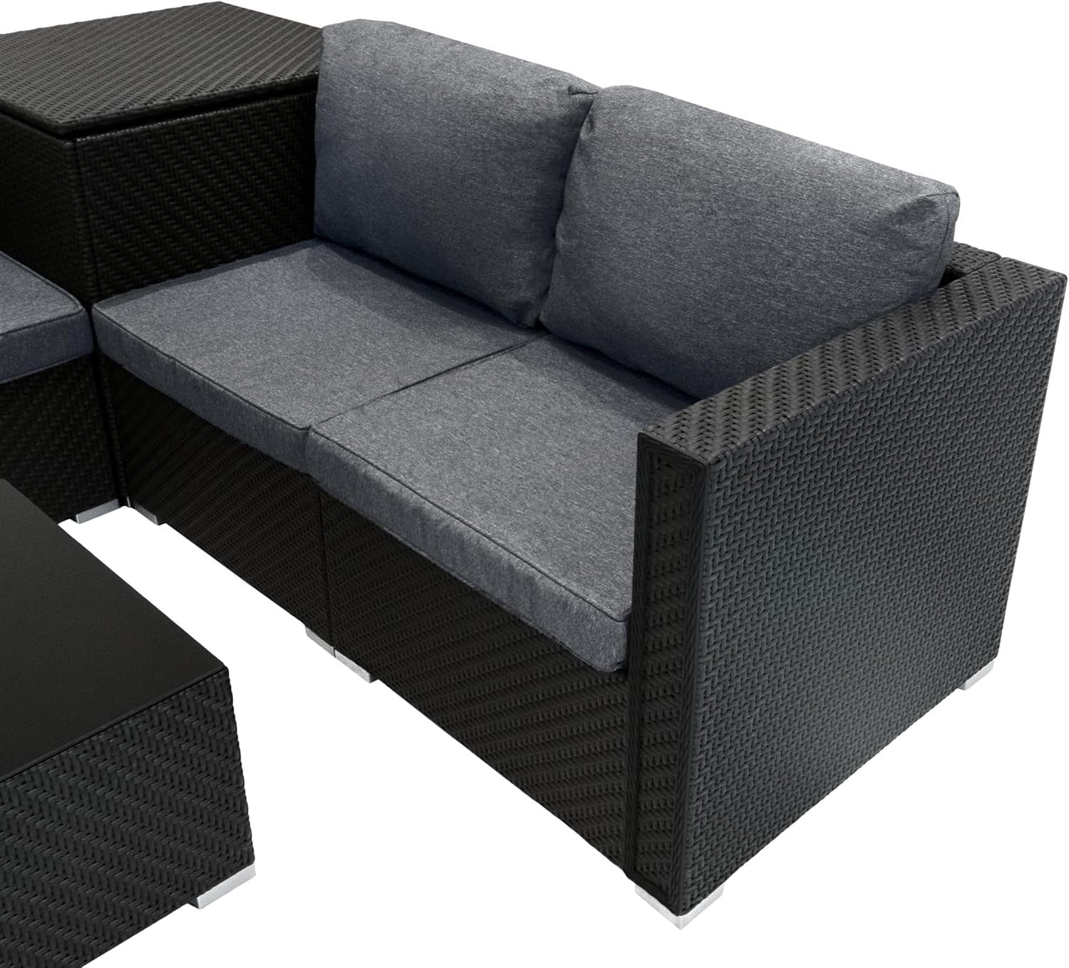 Rattan Garden Furniture Set 6PC Black Sofa Table 700L+250L Storage Cover