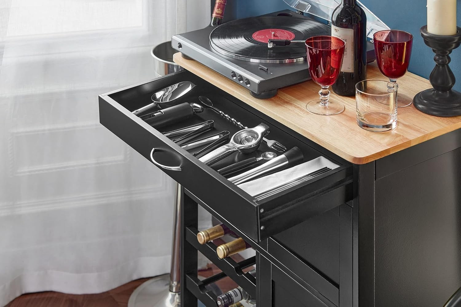 67x38x87cm Black Kitchen Trolley Wine Rack Cart