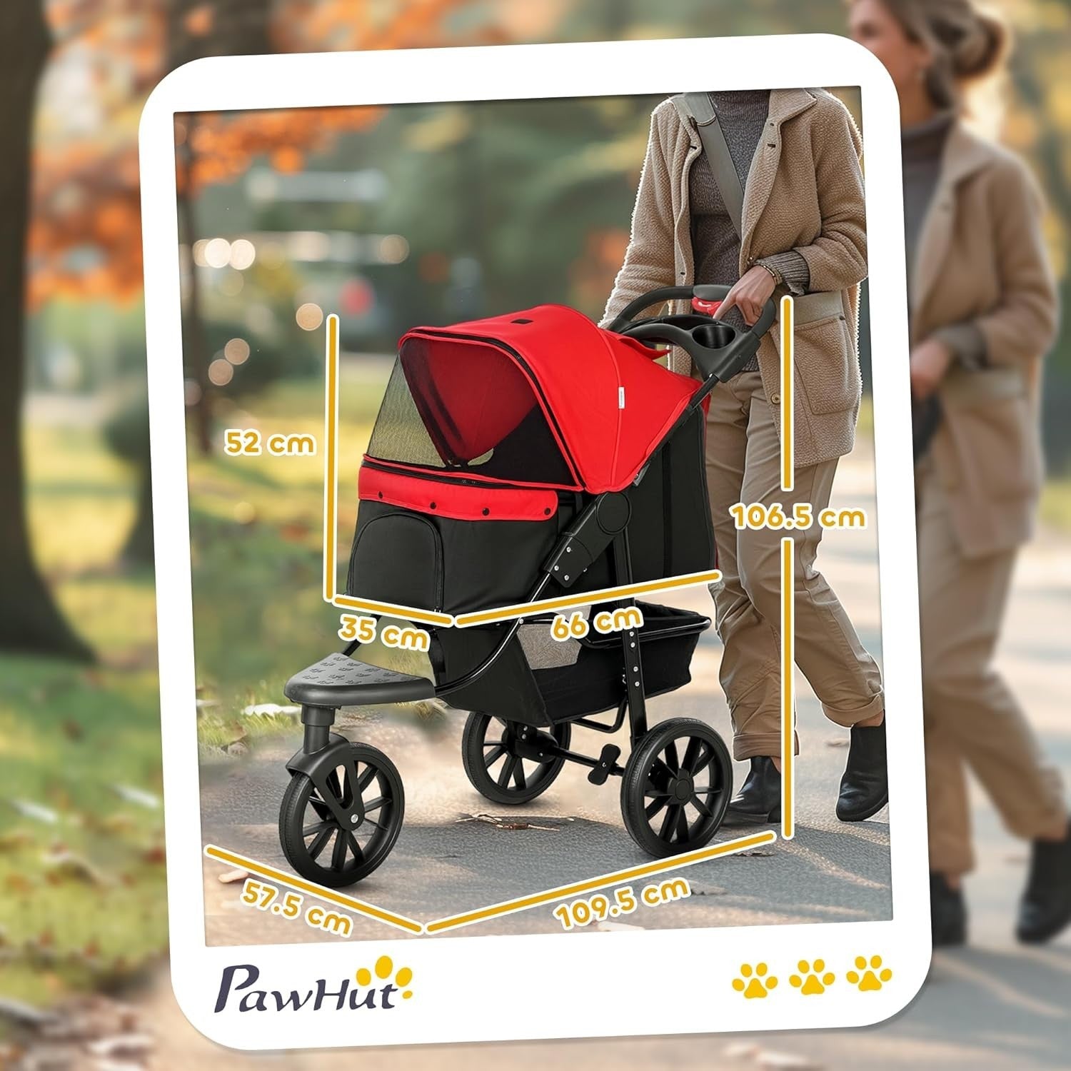 Foldable 3-Wheel Dog Stroller Red Pet Pram Small Dogs Cats Jogging Pushchair